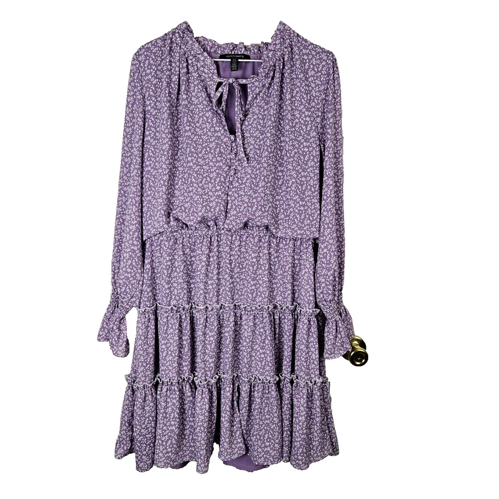 Ellen Tracey Peasant Dress Size L Knee/Midi Purple Ren Faire Lined Long Sleeve